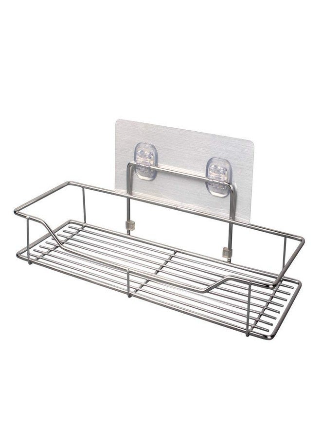 KOYET Stainless Steel Self Adhesive Silver Chrome Bathroom Shelves Rack Wall Holder Storage Rack with Strong Magic Sticker (Multicolor) (Silver Simple Rack) - Image 1